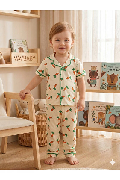 VaVbaby Κοριτσίστικο βαμβακερό σετ πιτζάμες με διπλό γιακά, κουμπιά μπροστά κ...