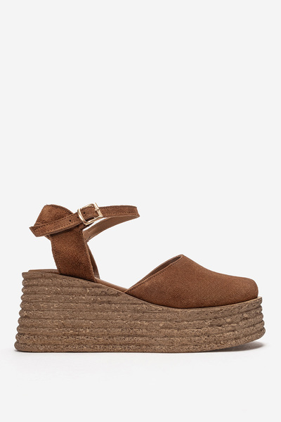 Dericlub Γυναικεία πέδιλα με σφήνα τακούνια και κλειστό μπροστινό μέρος από γ...