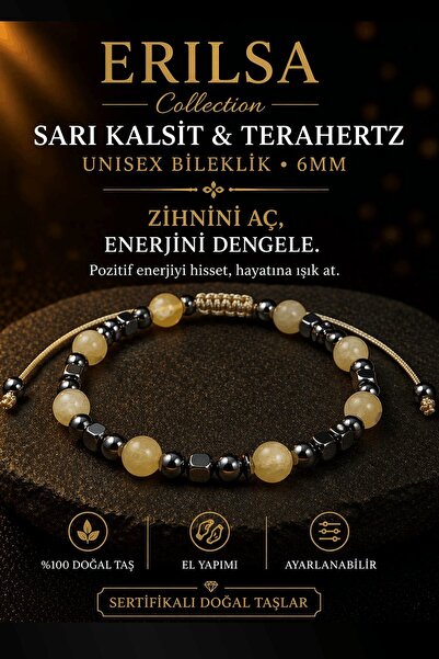 Erilsa Certified Yellow Calcite Terahertz Bracelet - 6 mm Natural Stone Unise...