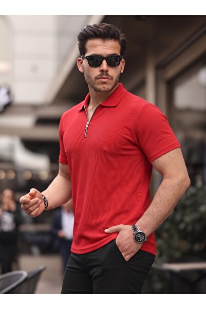 caddekombin Ανδρικό μπλουζάκι David με φερμουάρ, λαιμόκοψη πόλο, από βαμβακερ...