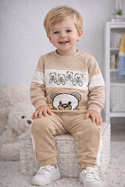 DUBAİ ÇOCUK Baby Boy 2-Piece Set with Teddy Bear, 6-18 Months Cotton Tracksui...
