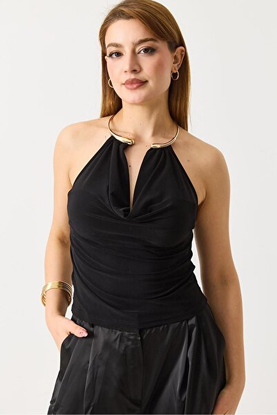 İKLİM LİFE Μπλούζα με γιακά από ύφασμα Sandy και αξεσουάρ στο λαιμό