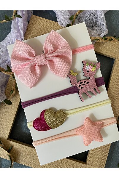 Miniko Butik Newborn Compatible Hair Band Set with Bambi, Heart, Star and Bow...