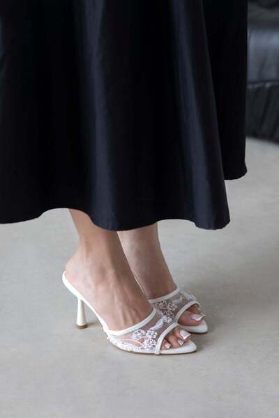 STRASWANS Karis Γυναικεία Διχτυωτά Σανδάλια με Τακούνι Λευκά