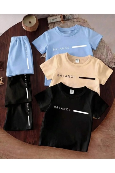 Kids Καλοκαιρινό σετ για αγόρια 6 τεμαχίων, σορτς με στάμπα Balance και μπλου...