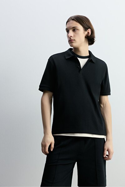 LEFTIES Basic dokulu polo yaka t-shirt