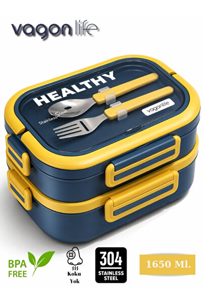 Vagonlife Healthy | Lunch Box 2 Katlı 3 Bölmeli Paslanmaz Çelik Yeni Nesil Se...