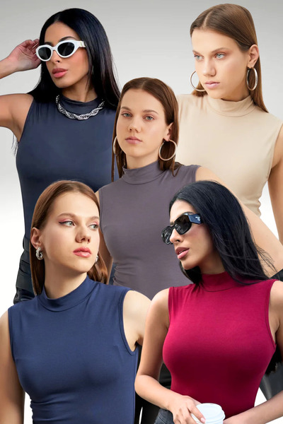 Bipantolon Γυναικείο Σετ 5 τεμαχίων Οικονομικό Αμάνικο Σετ Μπλούζες Κρεμ Γκρι...