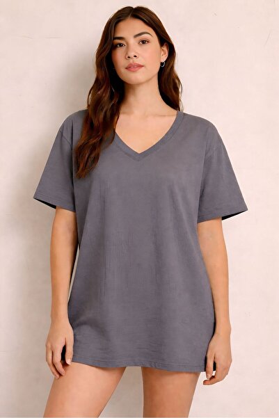 E-ROMA Printed V-Neck Oversized Unisex T-Shirt 1Vq6