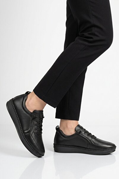 Voyager Black Genuine Leather Anatomical Women's Casual Shoes Z094 Z