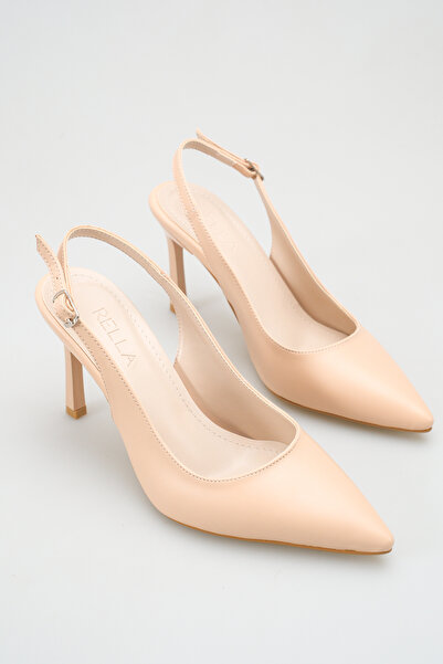 Rella Nude Color Pointed Toe Stiletto Women's Heeled Shoes with Ankle Buckle ...