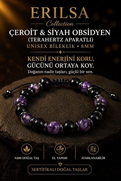 Erilsa Certified Cheroit Black Obsidian Terahertz Bracelet - 8 mm Natural Sto...