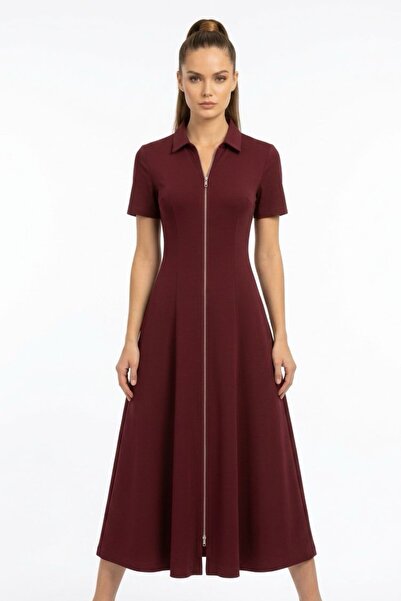 Ded COLLECTION Γυναικείο κοντομάνικο φόρεμα με διπλό φερμουάρ, μίντι μήκους, ...