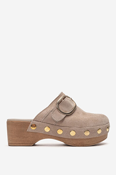 Dericlub Γυναικείες παντόφλες τσόκαρα με αγκράφα από γνήσιο δέρμα σουέντ ZY 4...