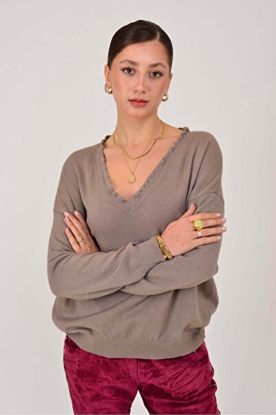 Park Moda 8599 Πολύχρωμη Πλεκτή Μπλούζα με V-λαιμόκοψη