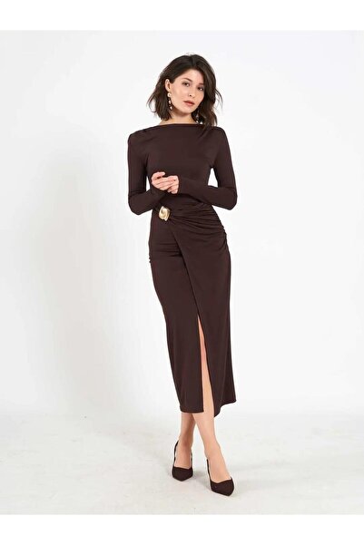 Lefon Γυναικείο μίντι φόρεμα με ντραπέ μπροστά 111699