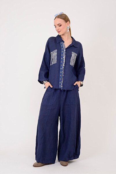 Park Moda E11121 ΠΑΝΤΕΛΟΝΙ ΛΙΝΟ ΜΕ ΛΑΣΤΙΧΕΣ ΣΤΟ ΤΕΛΕΙΟ ΜΕ ΛΕΠΤΟΜΕΡΕΙΕΣ ΚΑΙ ΛΑ...