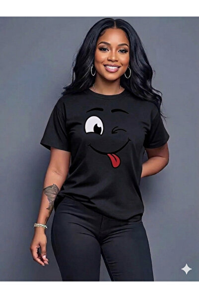 VODEXA Women's Oversize T-Shirt with Blinking Eyes Print, 100% Cotton T-Shirt...