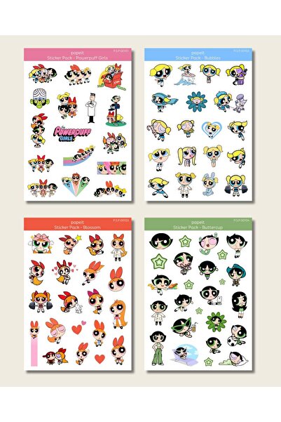 Papeit Powerpuff Girls Temalı 4lü Yapışkanlı Sticker Sayfa Seti