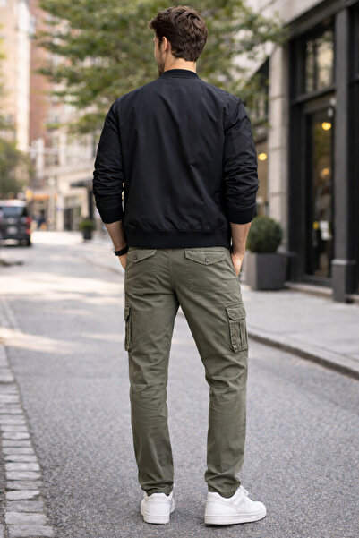 DYNAMO Khaki Men's Cargo Pants Regular Fit Cotton Comfortable Casual with Pocket Detail
