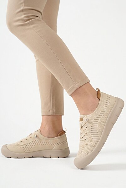 Voyager Μπεζ Ανοράκ Πλεκτά Ανατομικά Γυναικεία Παπούτσια Casual B667 Z