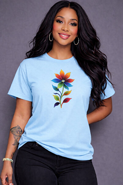 VODEXA Γυναικείο μπλουζάκι oversize COLORFUL FLOWER με στάμπα, 100% βαμβακερό...