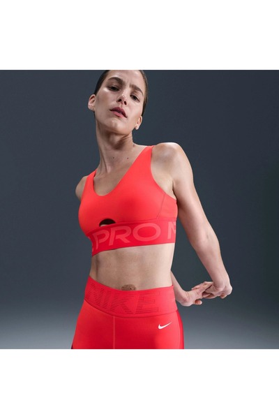 Nike Pro Indy Plunge Medium Support Women's Pink Sports Bra with Removable Pa...