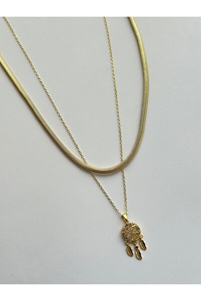 mibrillo Double necklace set (wicker necklace and dream catcher with life tree)