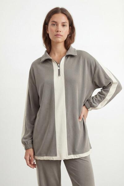 Puane Γυναικείο άνετο κοστούμι με μισό φερμουάρ και λεπτομέρεια σε αντίθεση –...