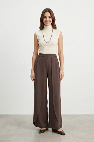 Soul Γυναικείο παντελόνι Palazzo με λεπτομέρειες σε στυλ πλισέ -32506