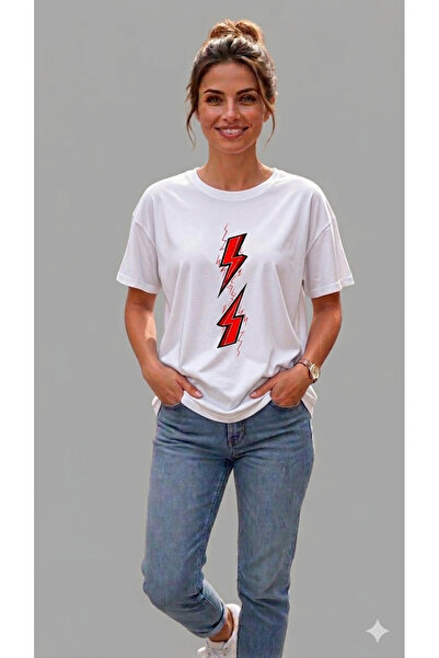 VODEXA Tricou supradimensionat pentru femei VOLTAJ, imprimat, 100% bumbac, cr...
