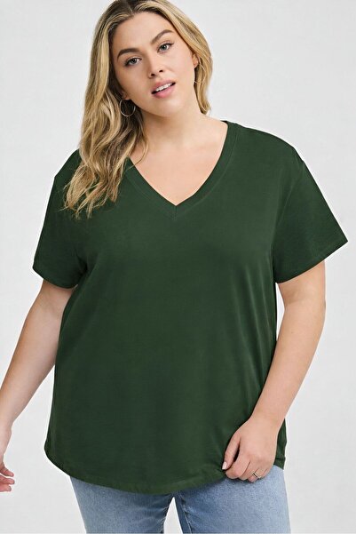 DM DOLCE MORE Μπλουζάκι με λαιμόκοψη V, μεγάλο μέγεθος, oversize 3CZ2