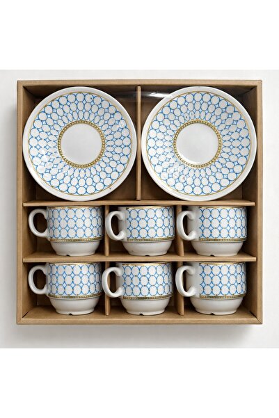 MARBEY 6 Kişilik Porselen Türk Kahvesi Fincan Takımı 12 Parça