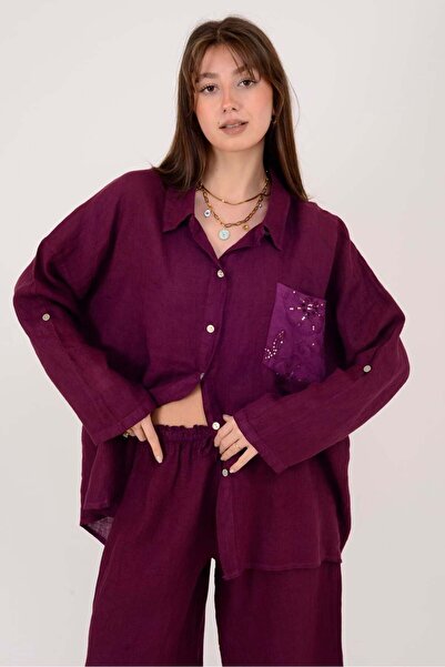 Park Moda 99918 ΛΙΝΟ ΠΟΥΚΑΜΙΣΟ ΜΕ ΚΕΝΤΗΜΕΝΕΣ ΛΕΠΤΟΜΕΡΕΙΕΣ ΚΑΙ ΠΟΥΛΙΕΤΕΣ