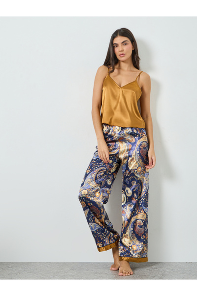 Take Two By Styli Solid Satin Cami and Paisley Print Pyjama Set