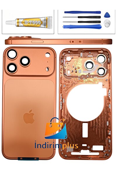 indirimplus iPhone 17 Pro Max Kasa +Arka Kapak Boş Muadil Kasa Turuncu