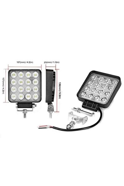 DuoLight Off Road Beyaz Işık Sis Farı Lambası 16 Led Kare 12-24v 48 Watt Tekn...