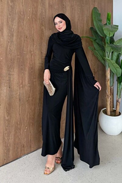 Şulemoda Giyim Sultan Şal Detay Elbise Siyah