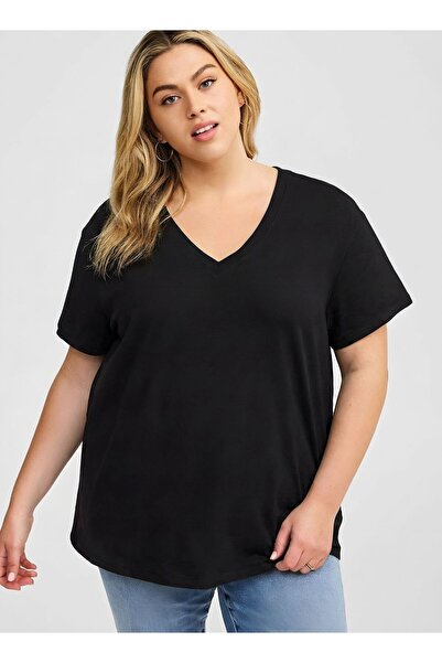 E-ROMA V-Neck Plus Size Oversized T-Shirt 3Cz2