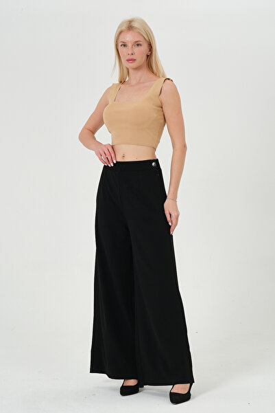 RELAXL Side Zipper Black Palazzo Women's Fabric Trousers 2Xs-10Xl