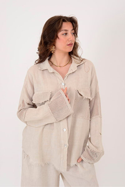 Park Moda 82681 ΛΙΝΟ ΠΟΥΚΑΜΙΣΟ ΜΕ ΔΙΑΚΟΣΜΗΣΗ ΑΠΟ ΔΙΧΤΥΩΤΟ ΥΛΙΚΟ ΚΑΙ ΚΡΟΣΣΩΤΑ ...