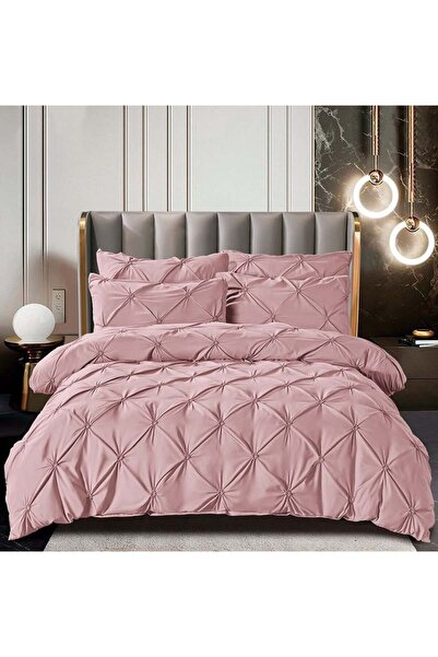 JOJO Pleated bed linen, finette fabric, double bed, 6-piece set - Powder pink