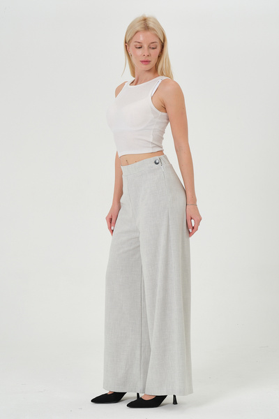 RELAXL High Waist Palazzo Women's Trousers Ice Gray Wide Leg Fabric Pants