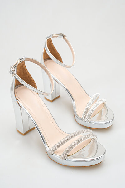 Rella Silver Color Stone-Embellished Platform Heeled Evening Dress Sandals Wo...