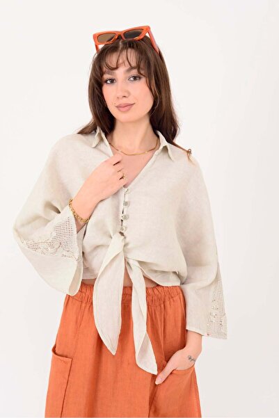 Park Moda 12183 ΛΙΝΟ ΠΟΥΚΑΜΙΣΟ ΜΕ ΔΙΑΚΟΣΜΗΣΗ ΑΠΟ ΔΑΝΤΕΛΑ ΚΑΙ ΠΟΥΛΟΒΕΡΙΑ