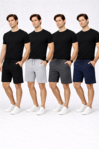 NAKRUF Ανδρικά σορτς σετ 4 τεμαχίων Μαύρο Γκρι Καπνιστό Ναυτικό Μπλε – Βαμβακ...