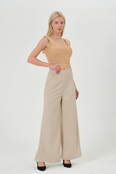 RELAXL Ψηλόμεσο, φαρδύ, κομψό, μπεζ γυναικείο υφασμάτινο παντελόνι 2XS-10XL