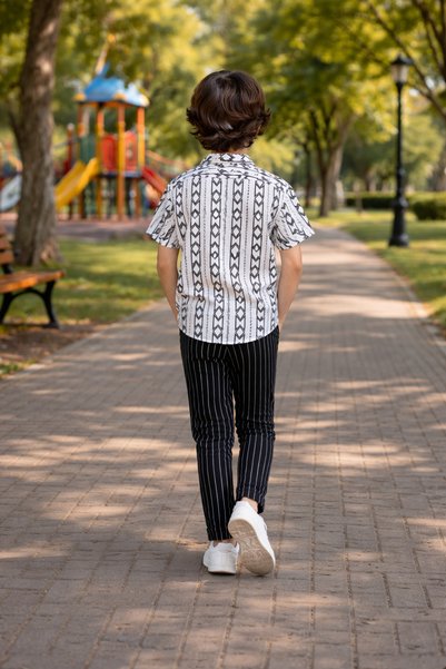 Yalçınoğlu Kids Boy's Striped Shirt and Pants Set Summer Stylish Combination I Comfortable Combed Cotton Set I Boy's Set