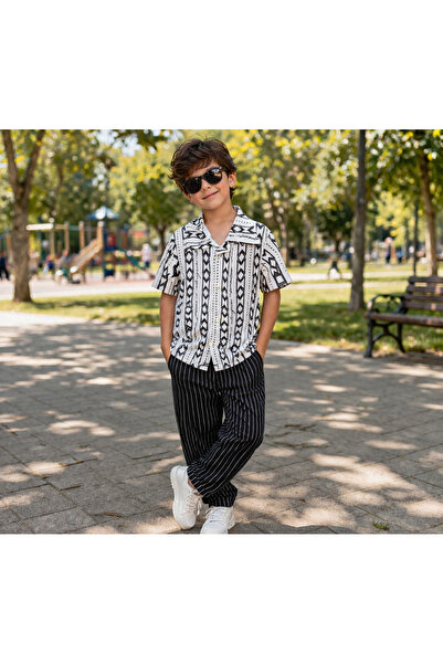 Yalçınoğlu Kids Σετ παντελονιού και πουκάμισου με ρίγες για αγόρια, καλοκαιρι...