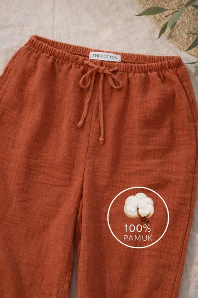The Cotton Women's Tile 100% Cotton Muslin Woven Relaxed Straight Trousers